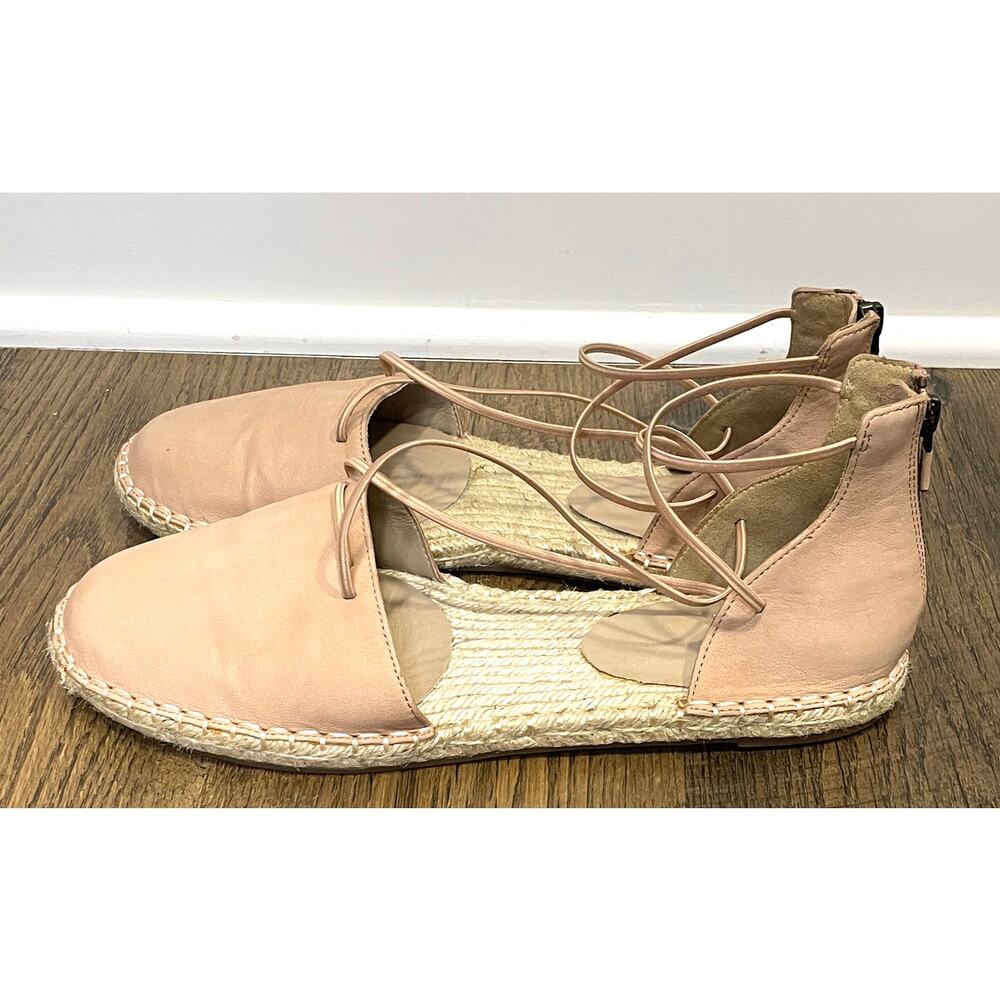 Eileen Fisher Women's Lace Up Espadrilles Leather Sandals Toffee Cream Sz 11